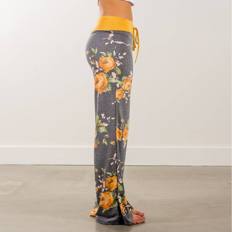 Plus Size Floral Print High Rise Drawstring Long Pants, Women's Plus Slight Stretch Loose Casual Pants_voghion.com