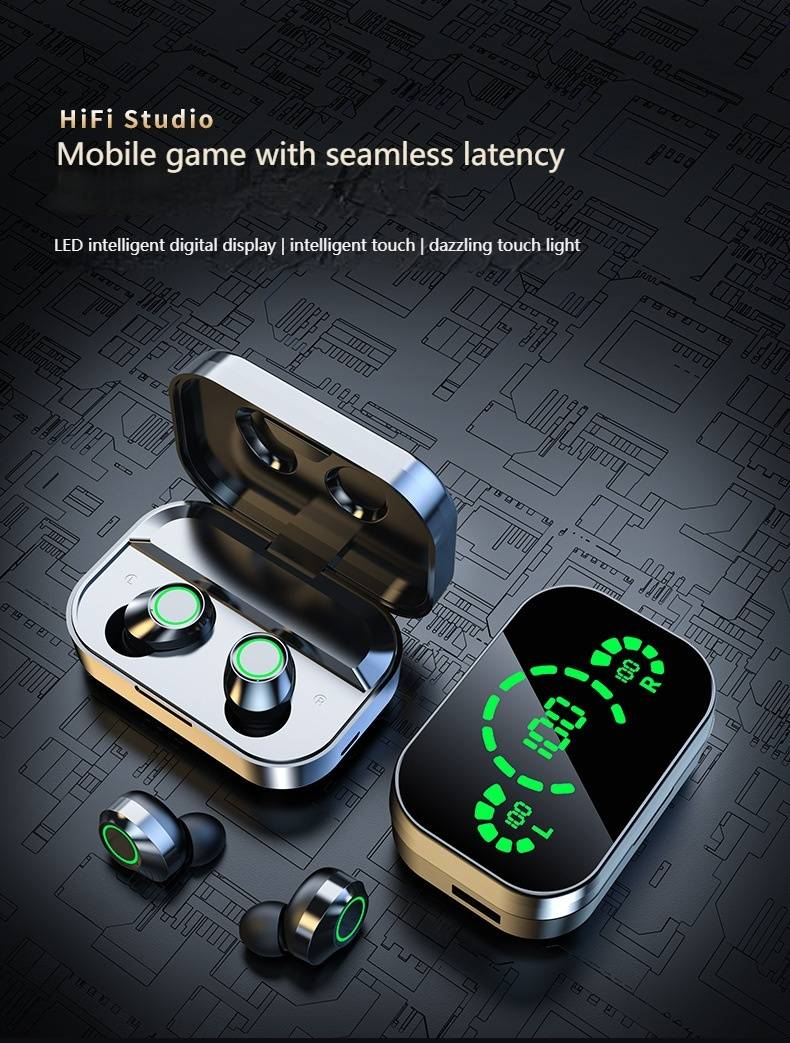 Wireless Bluetooth Earbuds With Mirror Display, 8H Playtime, IPX4 Waterproof, Bluetooth 5.2, Stereo Sound, Lightweight & Comfortable For Workout_voghion.com