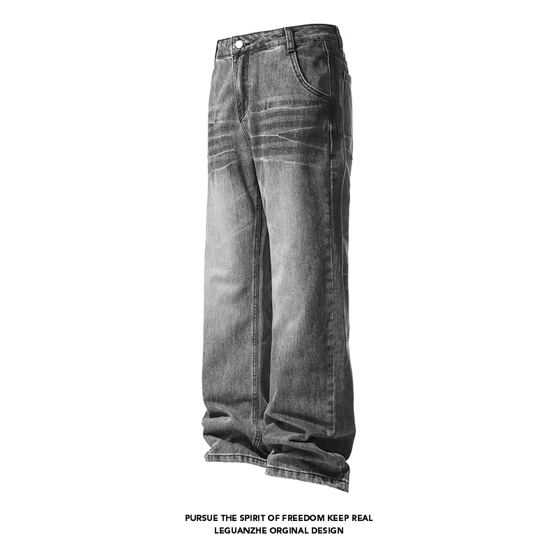 Herrenbekleidung: Bootcut-Jeans mit Cat Whisker-Waschung – Vintage-Jeans in Schwarz und Blau, High-Street-Stil, mittelhoher Tragekomfort und Stretch-Passform für urbane Mode_voghion.com