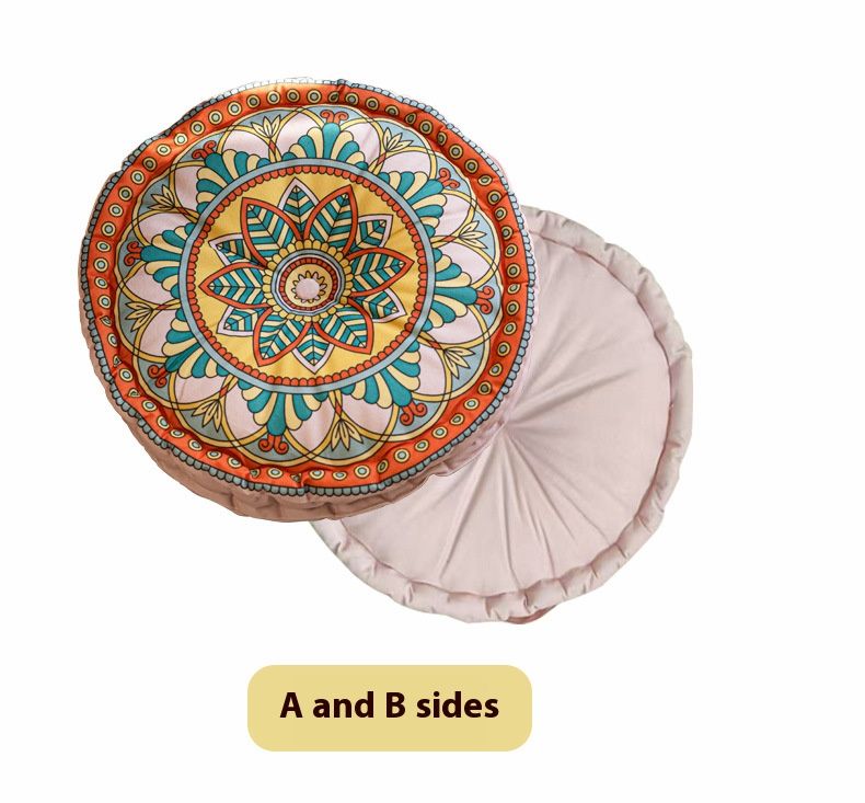 Cuscino da pavimento bohémien con motivi geometrici e floreali – Cuscino rotondo spesso 8 cm imbottito in cotone PP per soggiorno, camera da letto e studio_voghion.com