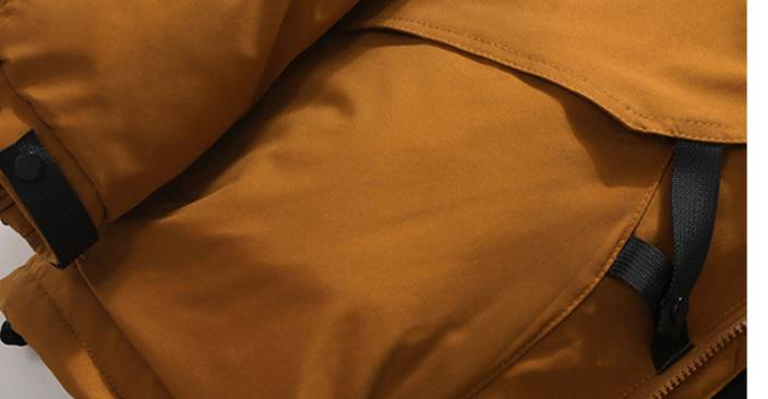 Unisex Winter Parka With Windproof Design - Thickened Polyester Puffer Jacket For Couples, Multi-Pocket Outdoor Coat In Red/Black/Caramel_voghion.com