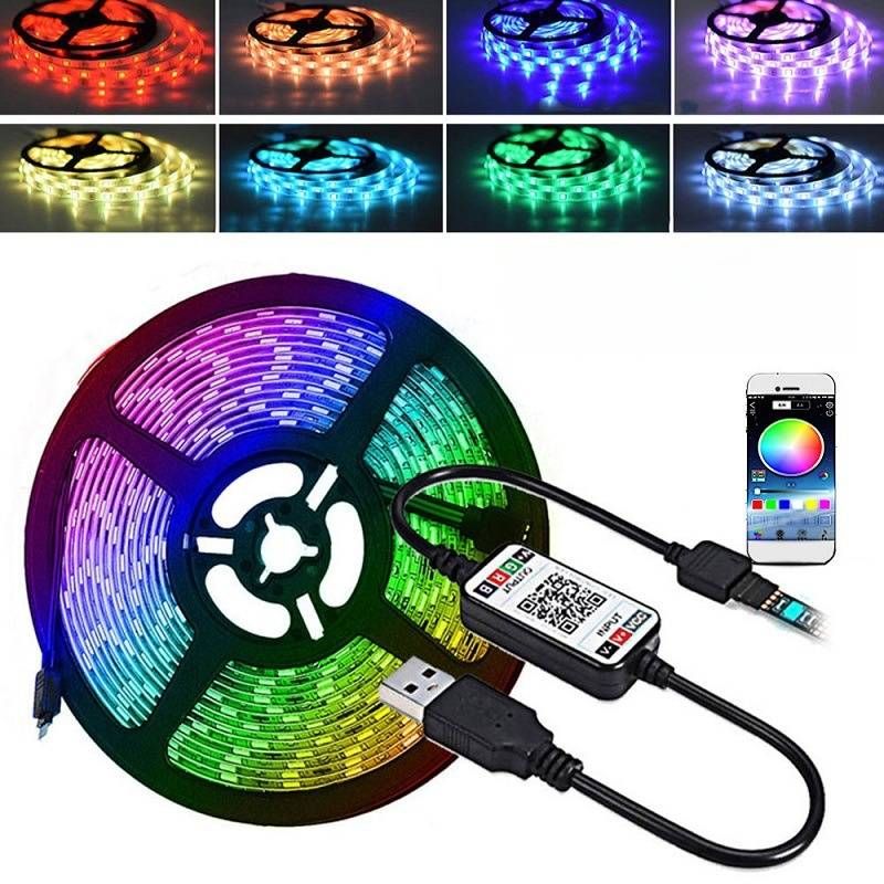5V USB Bluetooth RGB LED Strip Lights – 5050 & 2835 Dual-Chip TV Backlight, Waterproof & Music Sync (Remote Controlled, 5M Length)_voghion.com