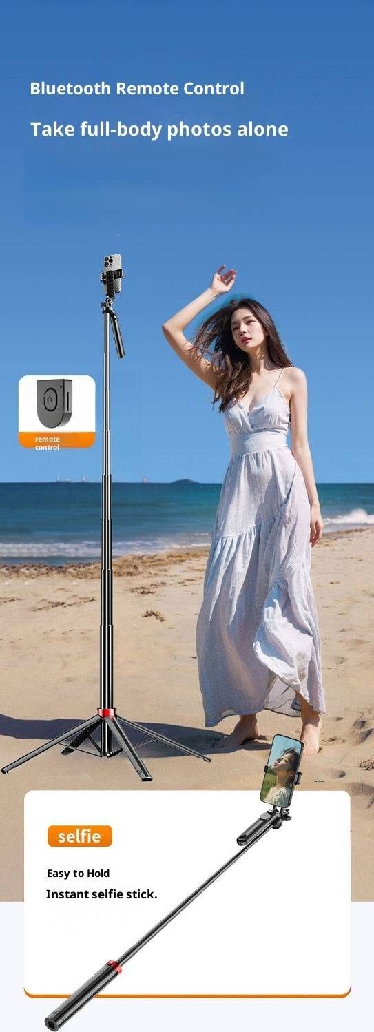 Trépied extensible pour téléphone de 1,8 m avec anneau lumineux et télécommande Bluetooth – Base stable à 4 pieds pour diffusion en direct, vlogging et photographie en extérieur_voghion.com