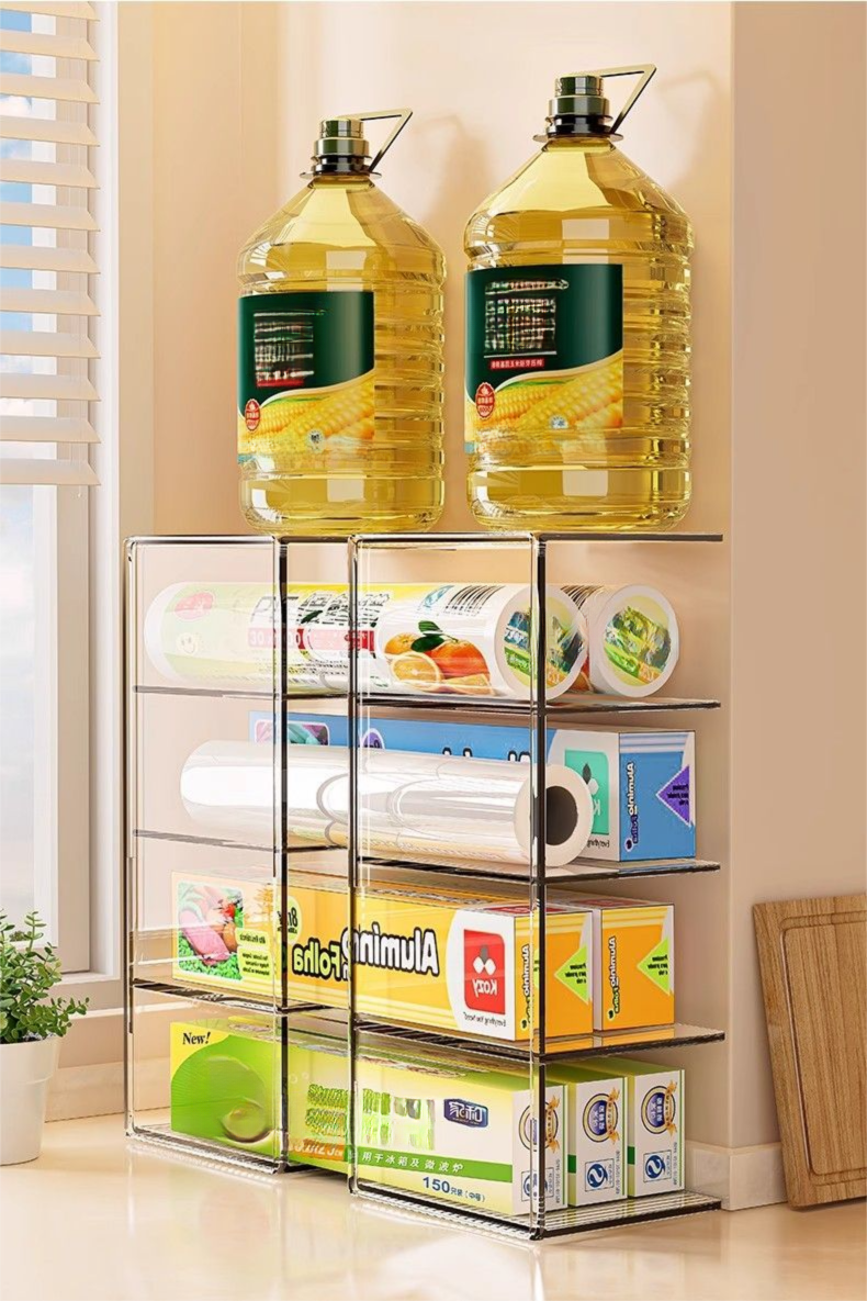 Armoire de rangement pour film alimentaire de cuisine, ensemble de sacs de conservation à plusieurs niveaux, boîte de rangement, tiroir à épices, étagère de séparation_voghion.com