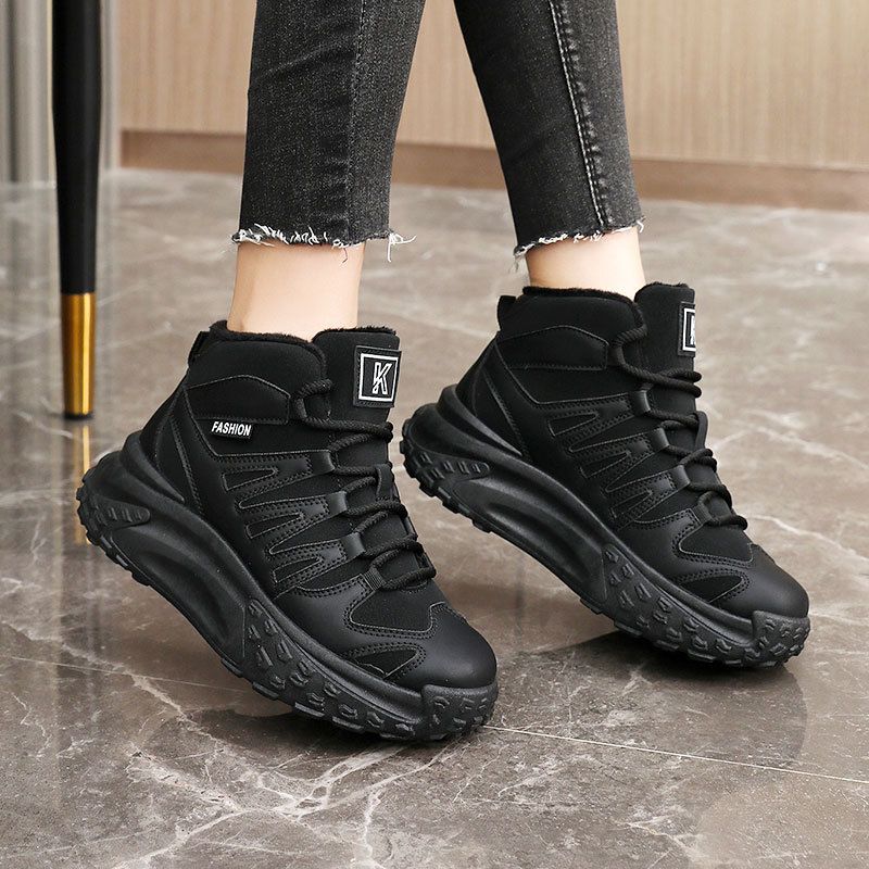 Kt2809 New New Autumn Winter Warm High-Top Women's Shoes With Fleece Thick Sole Solid Color Height Increase_voghion.com