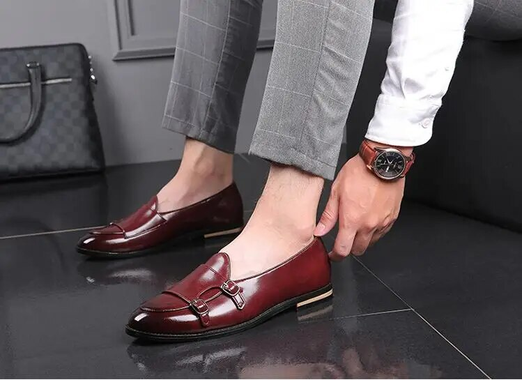 Chaussures en cuir décontractées pour hommes Movechain Chaussures de fête de mariage Chaussures à boucle à enfiler pour hommes Mocassins pour hommes Mocassins de conduite_voghion.com