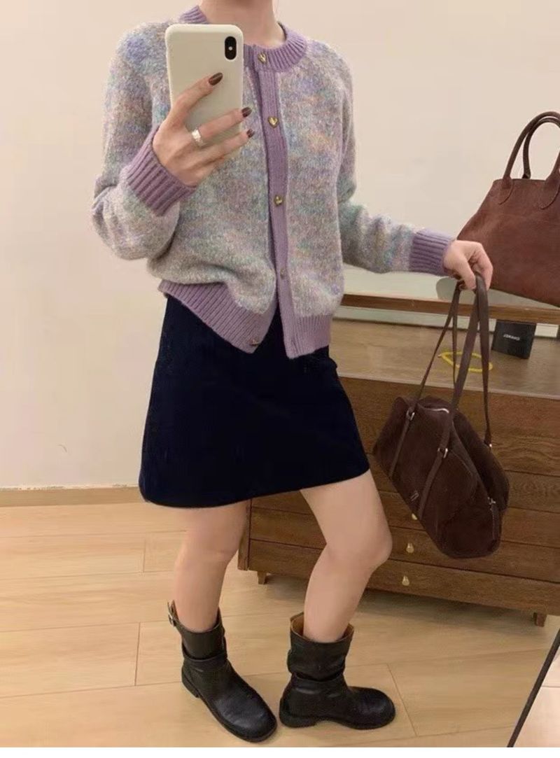 Autunno Inverno Nuovo Abbigliamento Donna Color-Block Piccolo Cuore Maglione Cardigan Stile Lazy Cappotto di Alta Qualità_voghion.com
