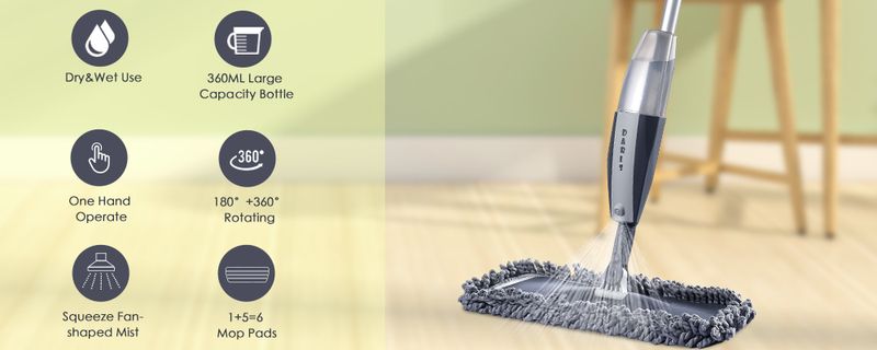 Magic Spray Mop Holzboden Mit Wiederverwendbaren Mikrofaser-Pads, 360-Grad-Griff, Heimfenster, Küche, Mopp, Kehrmaschine, Besen, Saubere Werkzeuge_voghion.com