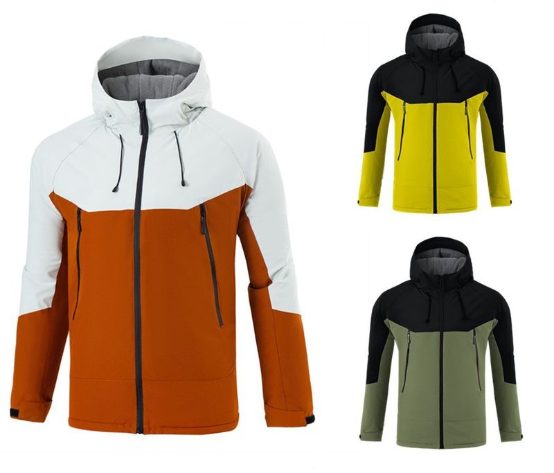 Giacca a vento con cappuccio, morbida e spessa, da uomo, elegante, con motivo color block, per le tendenze della moda autunnale e invernale_voghion.com