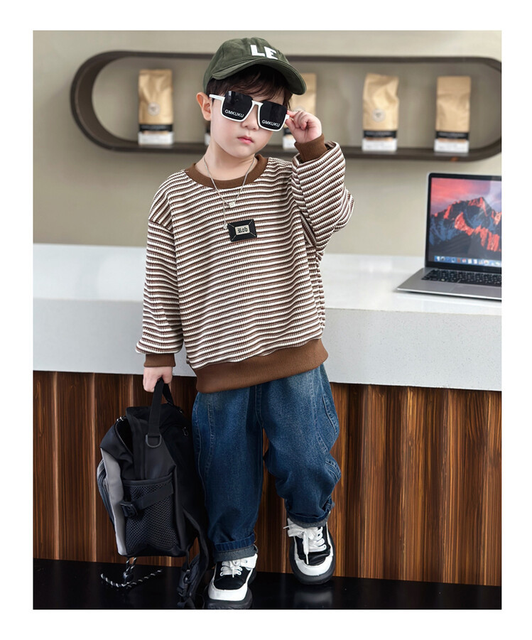 Streifen 2023 Frühling und Herbst Neue Kinder Hübsche Casual Zwei Stück Set für Jungen mit Western Stil Lange_voghion.com