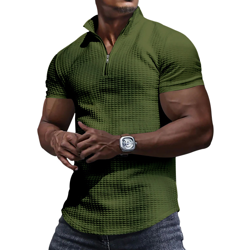 24 Poloshirt mit Stehkragen für Herren, kurzärmelig, einfarbig, kariert, mit Reißverschluss, T-Shirt für den Sommer, lässiges Oberteil_voghion.com
