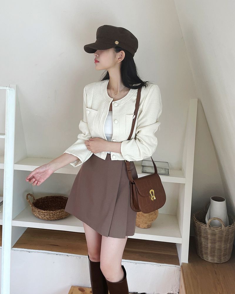Korean Chic2024 Spring and Autumn French Round Neck Single breasted Coarse Spinning Small Fragrant Style Short Jacket_voghion.com
