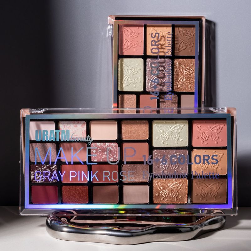 Paleta de maquillaje multifuncional todo en uno URATM: sombras de ojos mate y perladas, color de labios, rubor, contorno e iluminador para un look de belleza completo._voghion.com