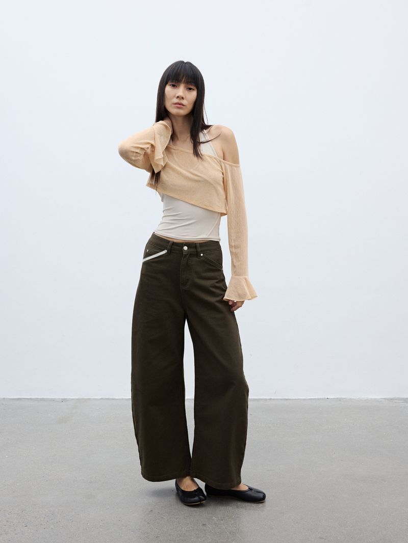 Top a strati semitrasparente a maniche lunghe corte "Mist Mirror" di TDDP per donna, nuovo design 2025, capospalla con spalle scoperte Sense Niche_voghion.com