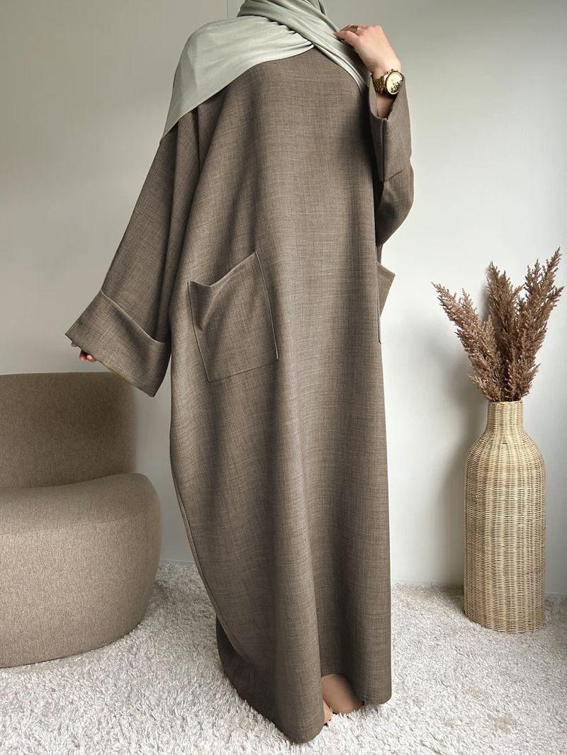 Abito musulmano per mamma e bambini, gonna lunga da donna, colore solido, tascabile, abito islamico, Abaya_voghion.com