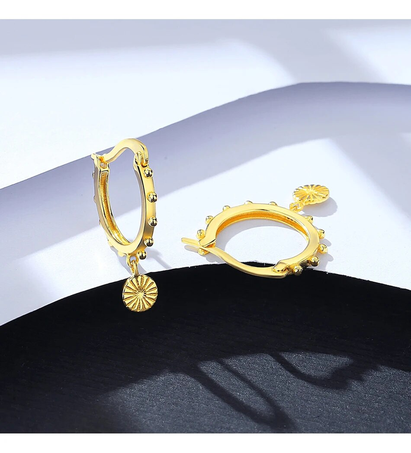 Orecchini a cerchio rotondi placcati in oro semplici a forma di sole in argento sterling di lusso con pendente a forma di sole per gioielli da sposa da donna_voghion.com