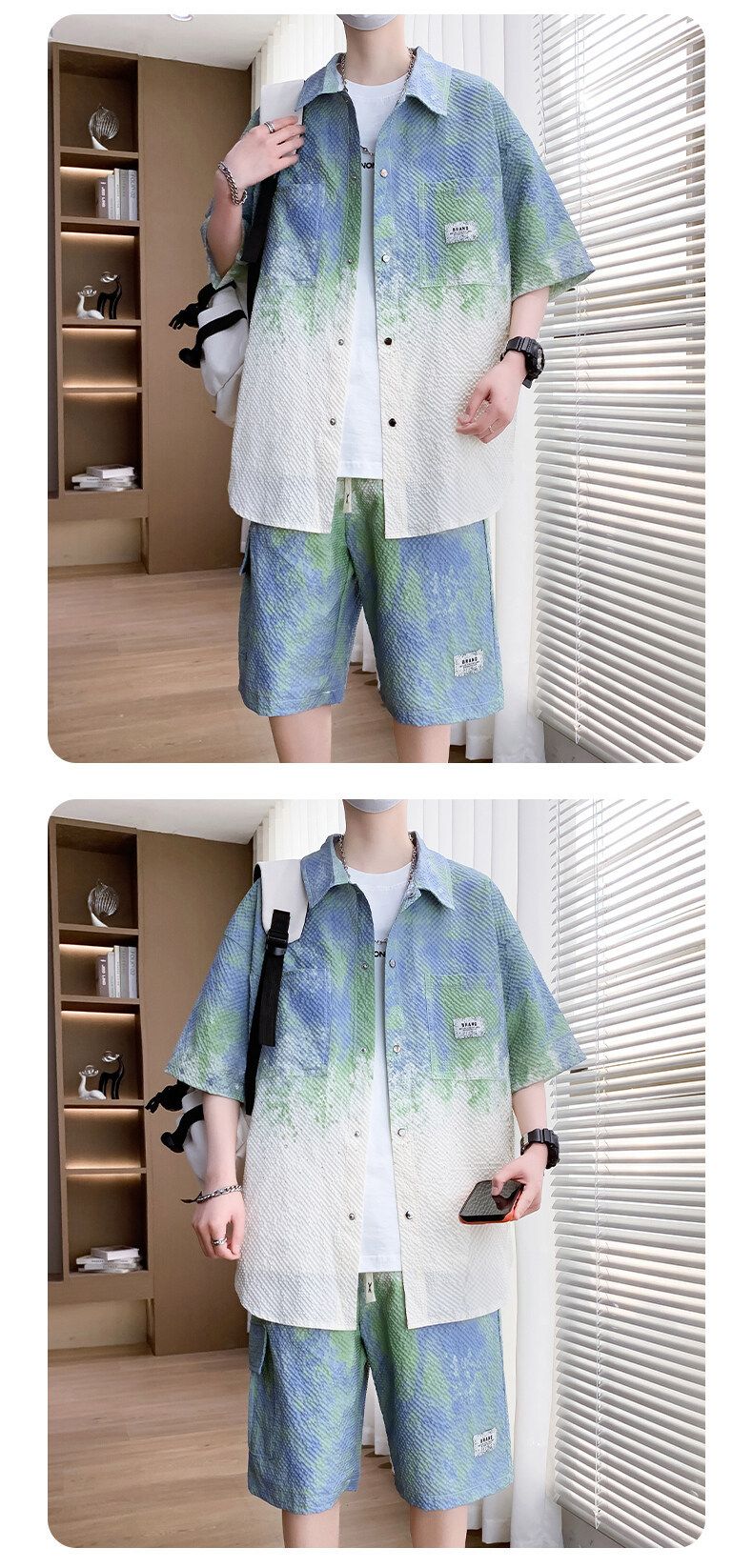 Men's Clothing Gradient Color Short Sleeved Shirt Men's Summer Half Sleeved Suit Casual Versatile Hong Kong Style Jacket Printed Handsome Shirt_voghion.com