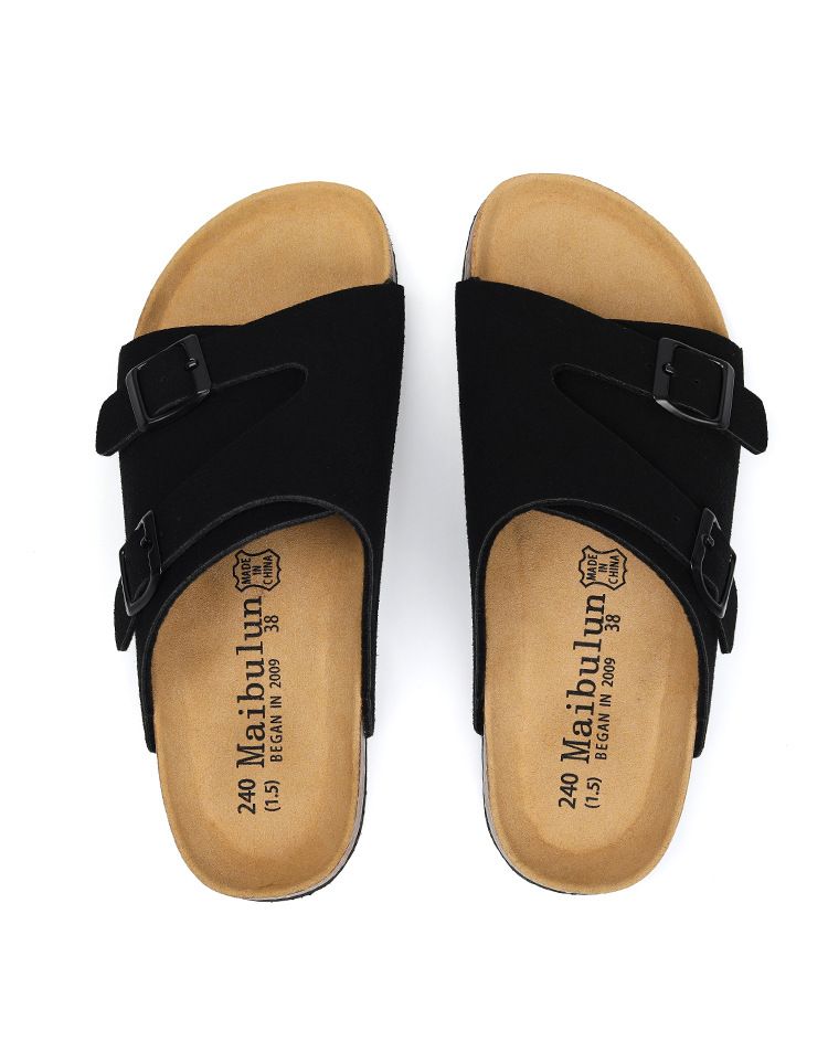 SHLIANG New Summer Men's Soft Wooden Slippers Couple Sandals Beach Shoes Outer Wear Leather Cross-Border Water Sandals Y0574_voghion.com