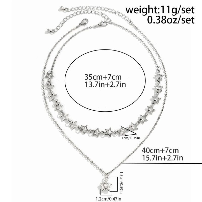 Mote IngeSight.Z 2 stk/sett Punk Hult Stjerneanheng for kvinner Enkelt Sier Farge Metall K-kjede Choker Halskjede Sett_voghion.com