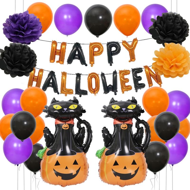 Set di palloncini con lettere BOO per Halloween - Palloncini in foil a forma di zucca, gufo e gatto viola e nero da 16 pollici per decorazioni per feste, vendita all'ingrosso_voghion.com