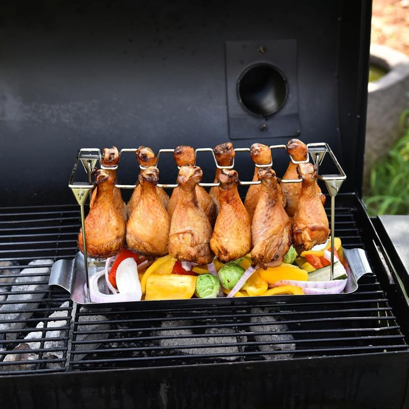Faltbare Edelstahl Bein Rack 14 Grids BBQ Grill Outdoor Tragbare Basis Tablett Huhn Röster_voghion.com