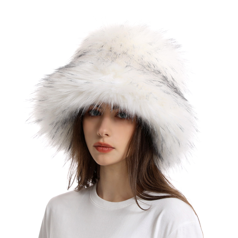 Europe and the United States large brim basin hat female winter fur fur warm thick imitation fur hat raccoon hair fisherman hat_voghion.com