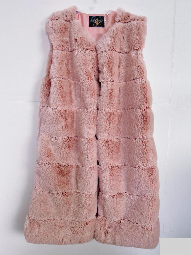 Dameskleding Bont en kunstbont Lang vest Gewatteerde jas Dikke lange pluche vest_voghion.com