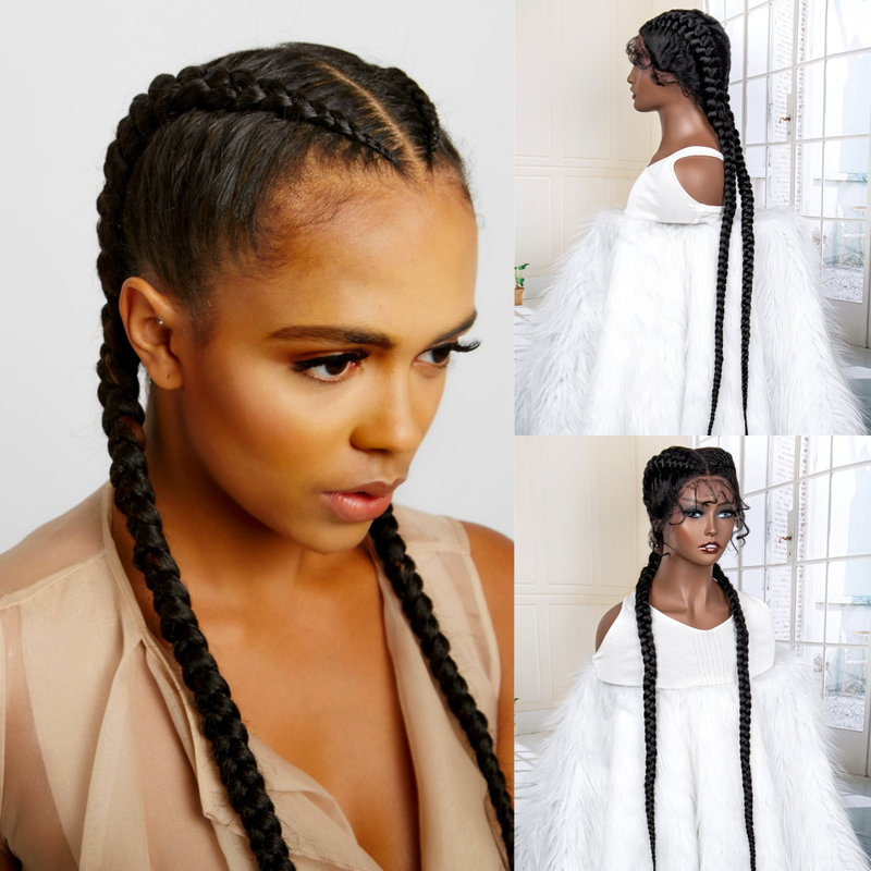 13*1 Lace front lace braid head with wig 180% density long hand-woven 2-strand braid wig style fashion suitable for women's daily wear_voghion.com