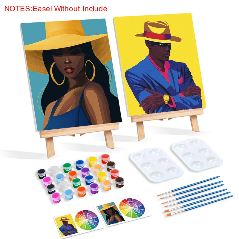 2 stuks met ingelijste canvas schildersets voorgetekende canvas voor volwassenen verf en gespannen canvas heer en dame paar kunstset 20x25cm/8x10inch_voghion.com