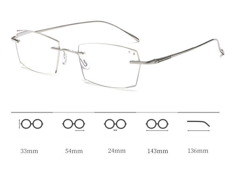 Occhiali da presbiopia unisex con bordo tagliato a luce blu con diamanti e occhiali da presbiopia senza cornice, occhiali da presbiopia per uomo e donna che cambiano colore_voghion.com