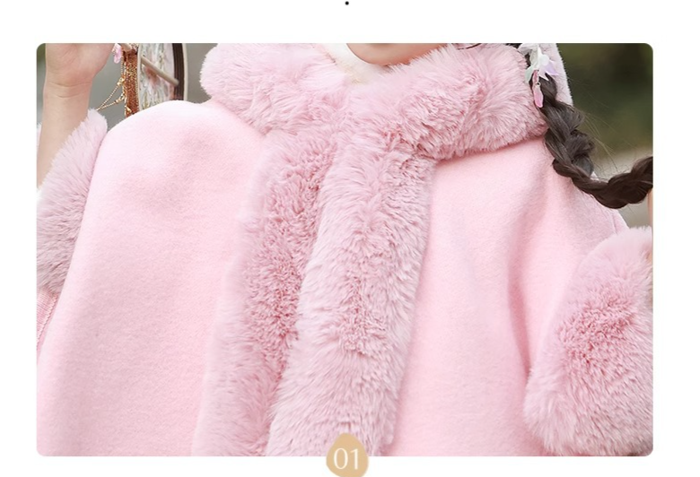 Kinder-Cape mit Kapuze und dickem Fleece, mittellanger, lockerer Woll-Cape-Mantel für Mädchen_voghion.com