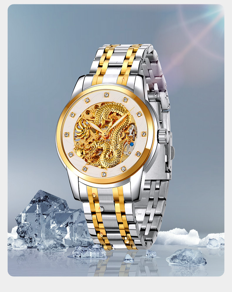 Fashion Hollowed-out Men's Mechanical Watch Automatic Movement Waterproof Steel Belt Business Mechanical Watch Men_voghion.com
