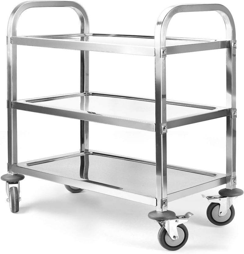 Wannilen Stainless Steel Utility Cart Køkken Rullevogne med hjul Serveringsvogn Catering Opbevaringshylde med til Hotel Restaurant Hjemmebrug_voghion.com
