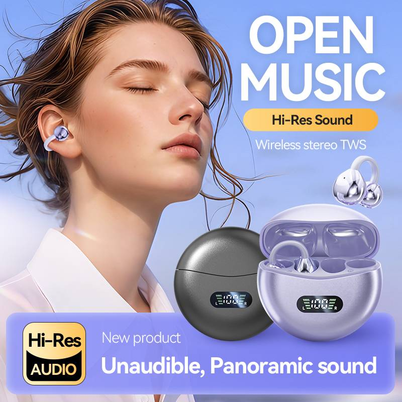 Auriculares inalámbricos con Bluetooth y conducción aérea M79 Smart AI Translator con clip y indicador de batería_voghion.com