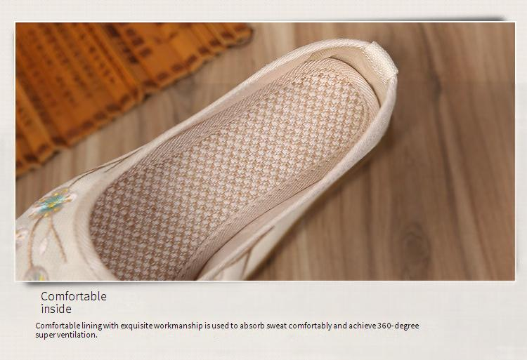 Damenschuhe Alte Peking-Stoffschuhe Kuhsehne Atmungsaktive Baumwolle und Leinen Flache bestickte Damenschuhe Rutschfeste Einzelschuhe Retro-Schuhe_voghion.com