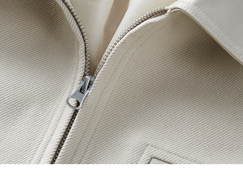 Modern Minimalist Zip-Up Jacket For Men - Premium Polyester Blend Oversized Lapel Coat With Contrast Stitching (Black/Tan/Beige)_voghion.com