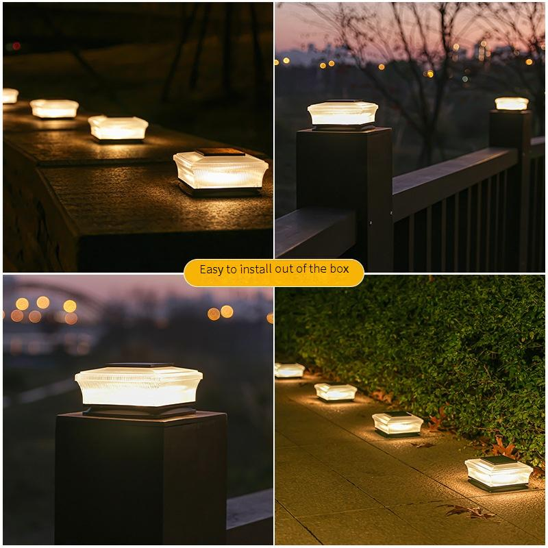 Solar Outdoor Wall Light, 4LED Square White Pillar Light With Warm Light, Waterproof Garden Decoration For Yard, Patio, Fence_voghion.com