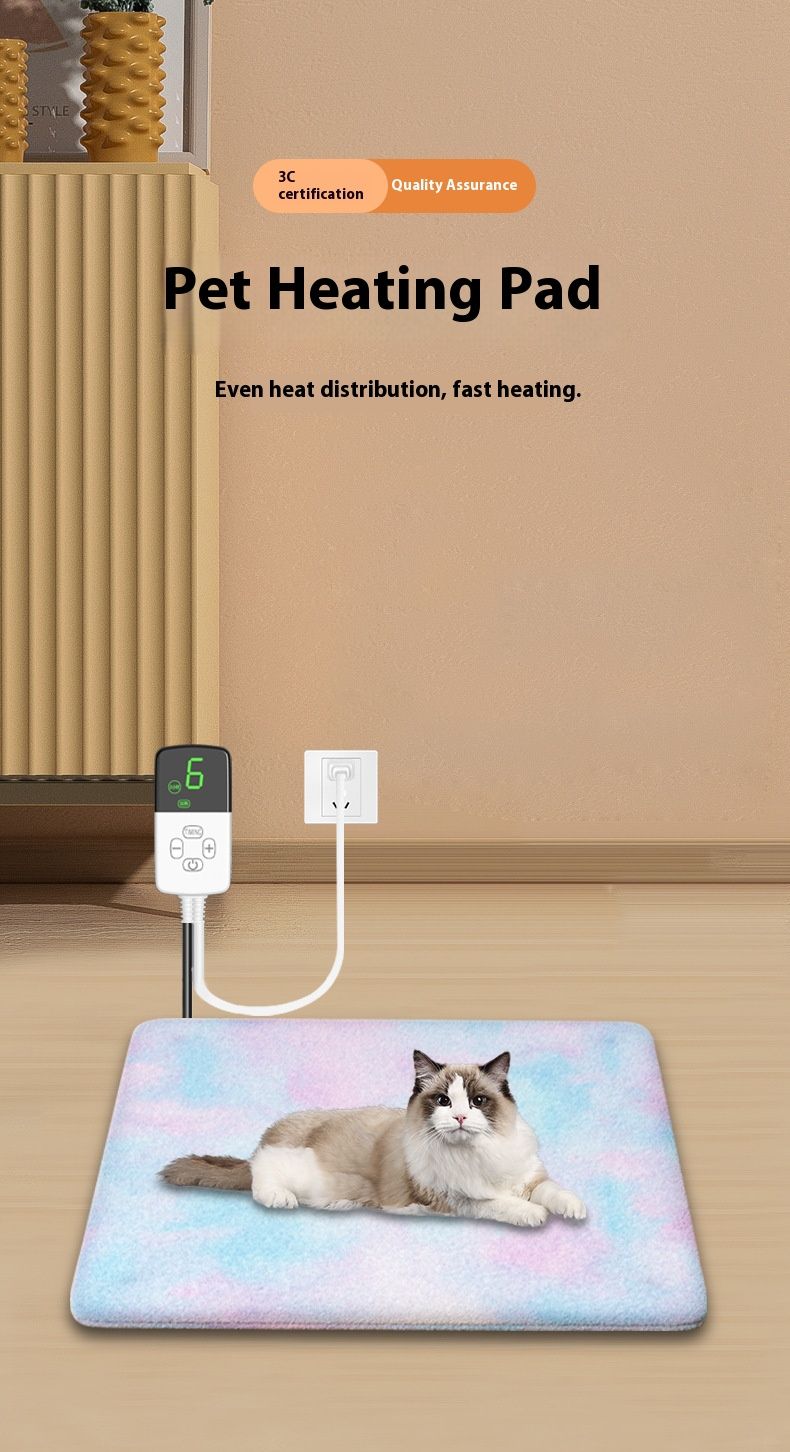 Pet Heating Pad - 3/9-Temperature Adjustable Electric Blanket For Cats & Dogs, 110V/230V Dual Voltage, Soft Fiber Cover (Gray/Tie-Dye Rabbit Fur)_voghion.com