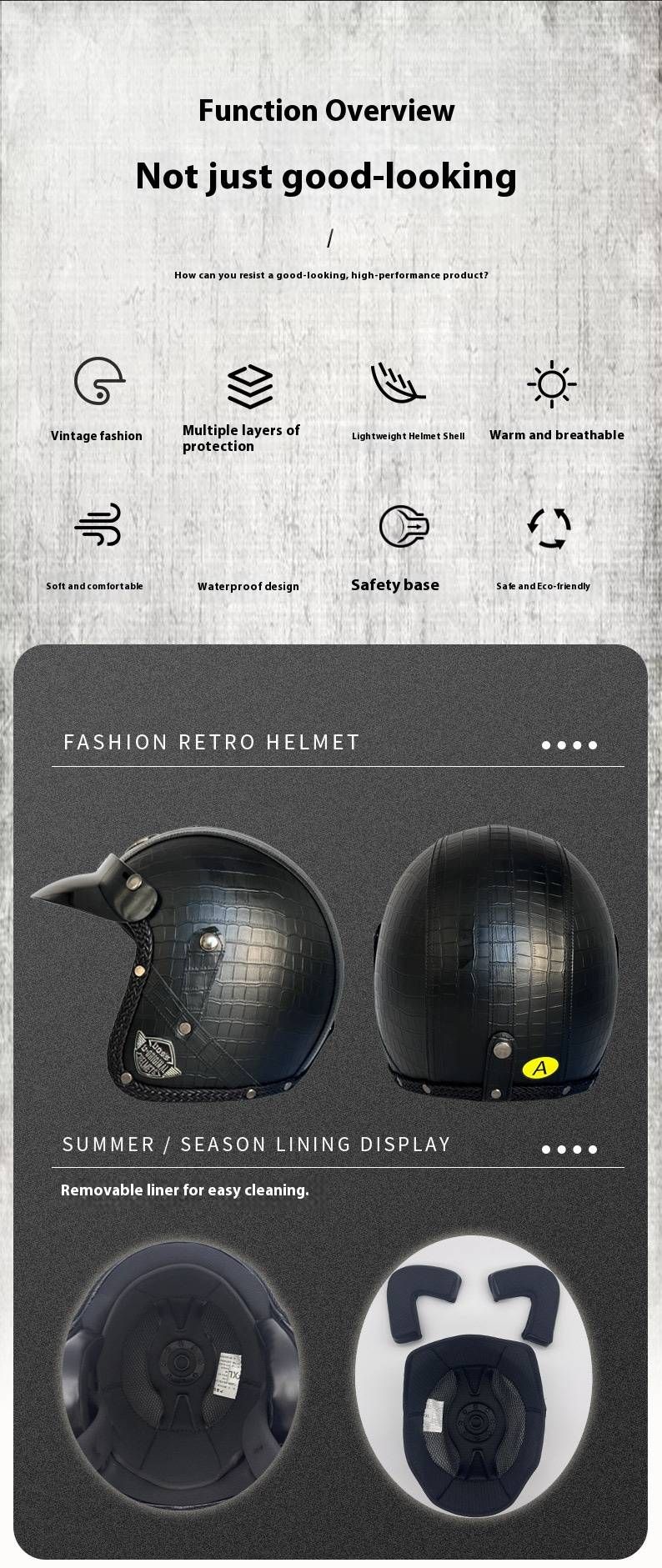 Retro-Elektro-Motorradhelm mit Bluetooth und abnehmbarer Maske – 3/4-Open-Face-Design, handgefertigte ABS-Schale_voghion.com