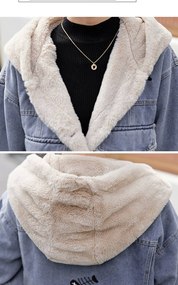 Giacca in denim con fodera in pile per donna - Cappotto corto oversize con colletto polo, caldo capo invernale per taglie piccole e alte_voghion.com
