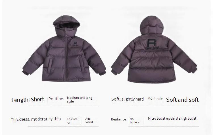 Boys' Winter Puffer Jacket – Thickened Polyester Shell With Fleece Lining, Hooded & Windproof (120-170cm, Black/Purple, Trendy Streetwear Style)_voghion.com