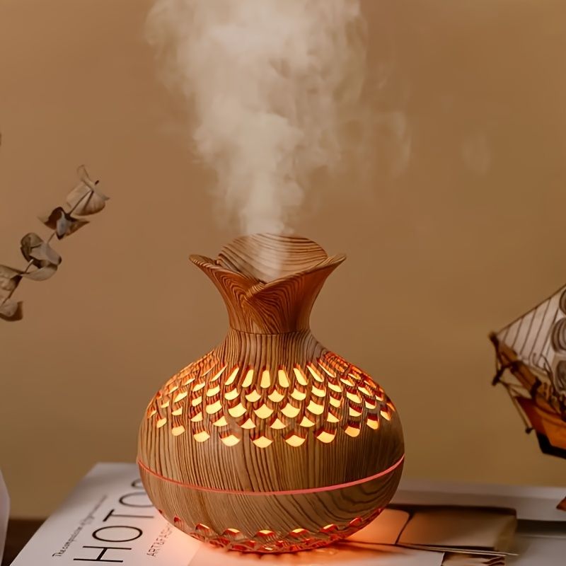 Elegant Wooden Aromatherapy Diffuser With 7-Color LED Ambient Lighting & 2 Mist Modes - USB-Powered Compact Design For Home, Office, Car_voghion.com