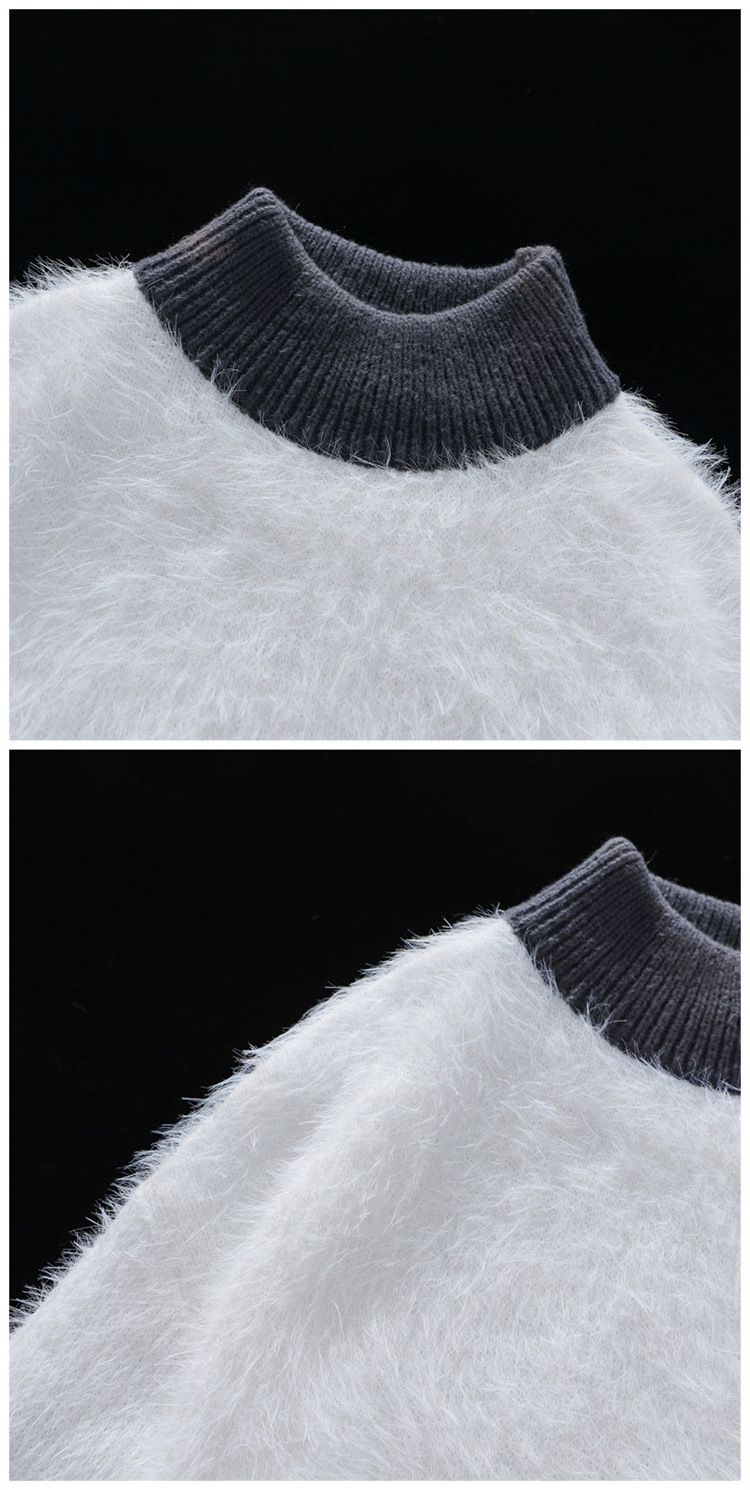 Maglione a righe con collo alto a metà, maglione invernale da uomo in mohair stile pigro, maglione lavorato a maglia, marchio alla moda, top di alta qualità per coppie_voghion.com