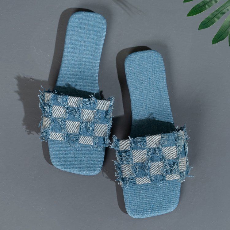 Pantofole da donna taglie forti 2023, nuove scarpe casual alla moda semplici e piatte in denim quadrato_voghion.com