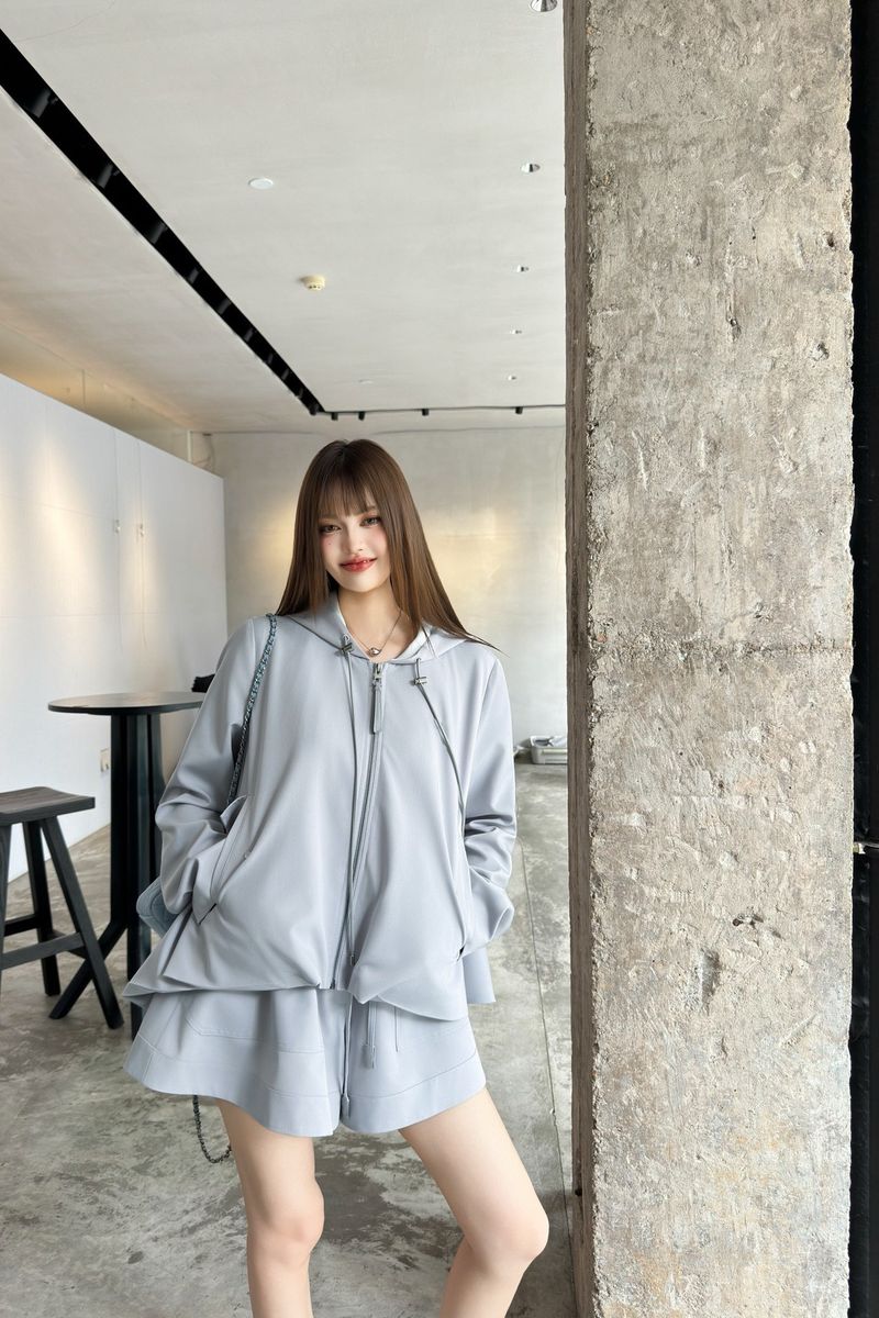 0 Nuovo set casual autunno inverno con giacca con cappuccio e pantaloncini elasticizzati in vita, ricamo a lettere e blocchi di colore_voghion.com
