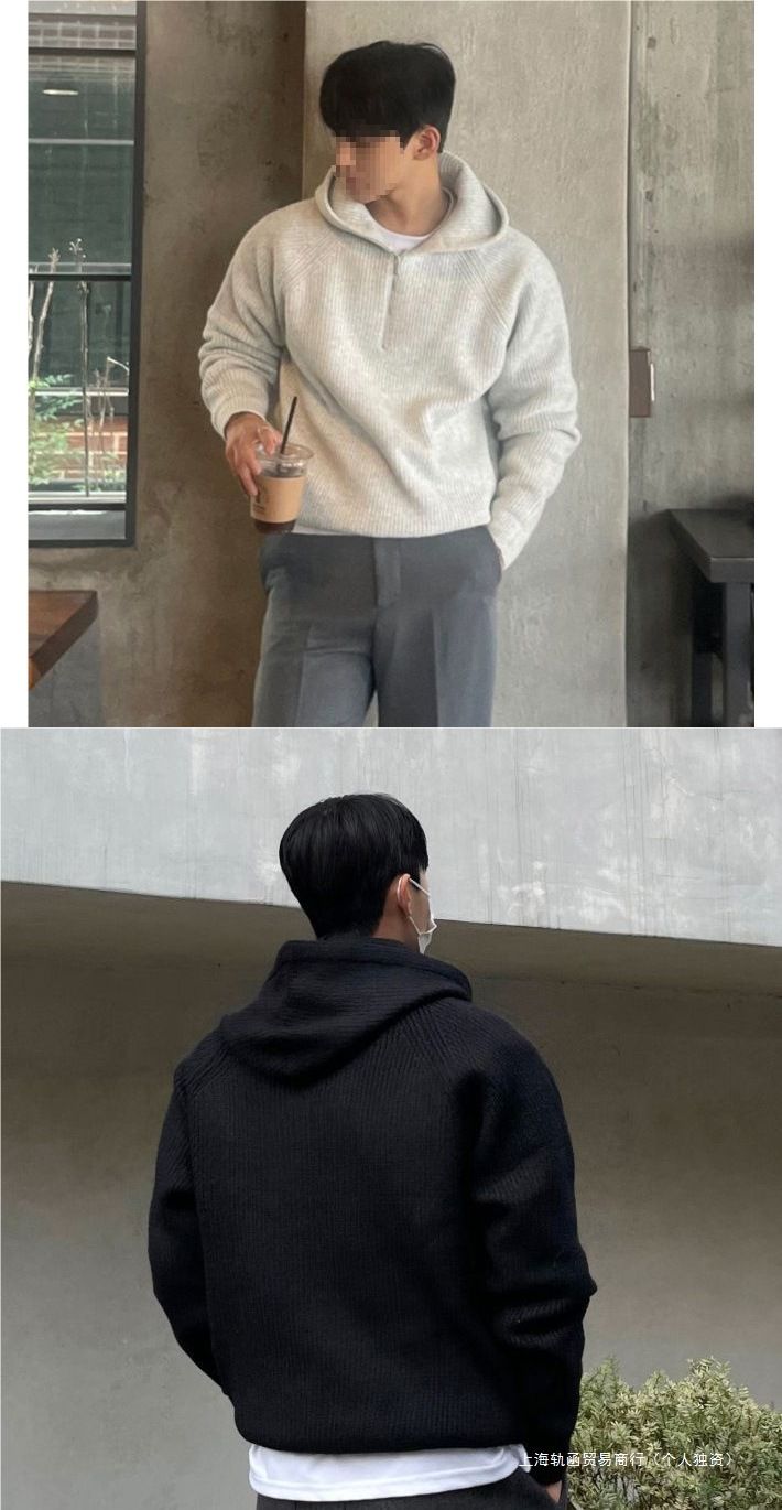 Men’s Half-Zip Hooded Sweater – Lightweight Knit Pullover With Stand Collar (Black/Grey, S-4XL)_voghion.com