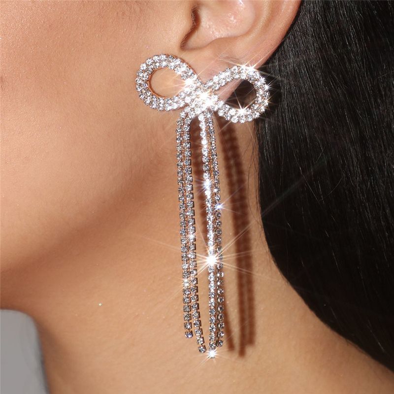 Nuovi orecchini lunghi geometrici alla moda e versatili, fiocco di strass, orecchini con gancio curvo_voghion.com