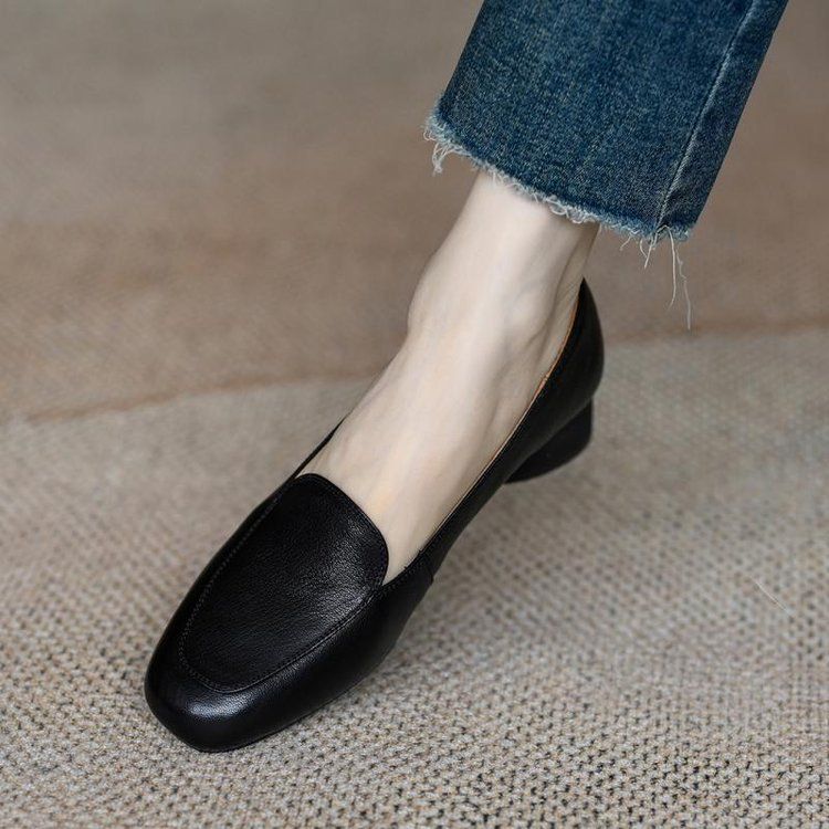 Loafers Soft Sole Mom Medium Arbeitsschuhe Lederschuhe Casual Doudou Damenschuhe Flacher Mund Einzelschuhe_voghion.com