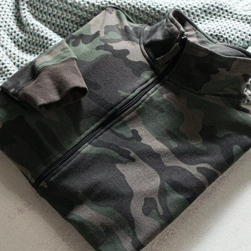 Spring And Autumn Cardigan Camouflage Hoodie Men's Loose Casual Stand Up Collar Zipper Jacket_voghion.com