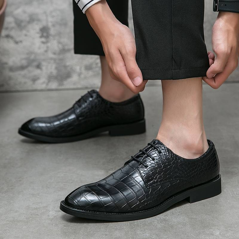 Men's Fashion Men's Shoes New Black Business Derby Shoes Lace-up Genuine Leather British Brown Banquet Dress Wedding Leather Shoes_voghion.com